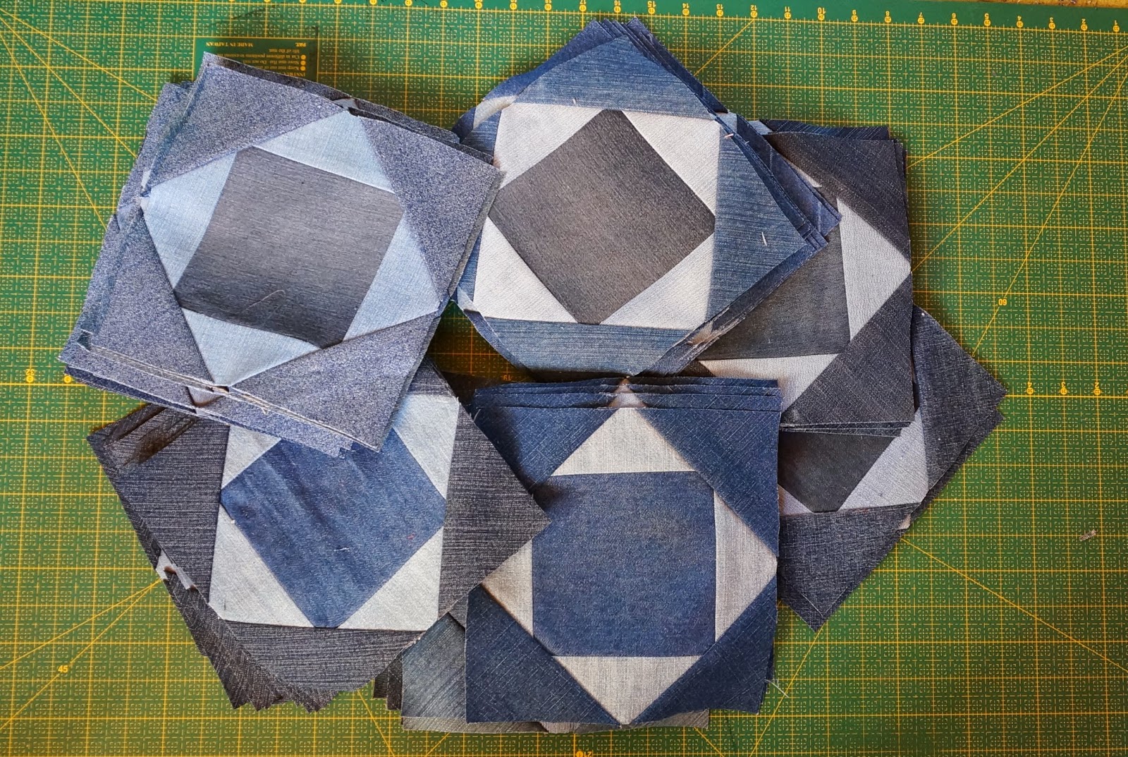 the technique of making a plaid from pieces of old jeans