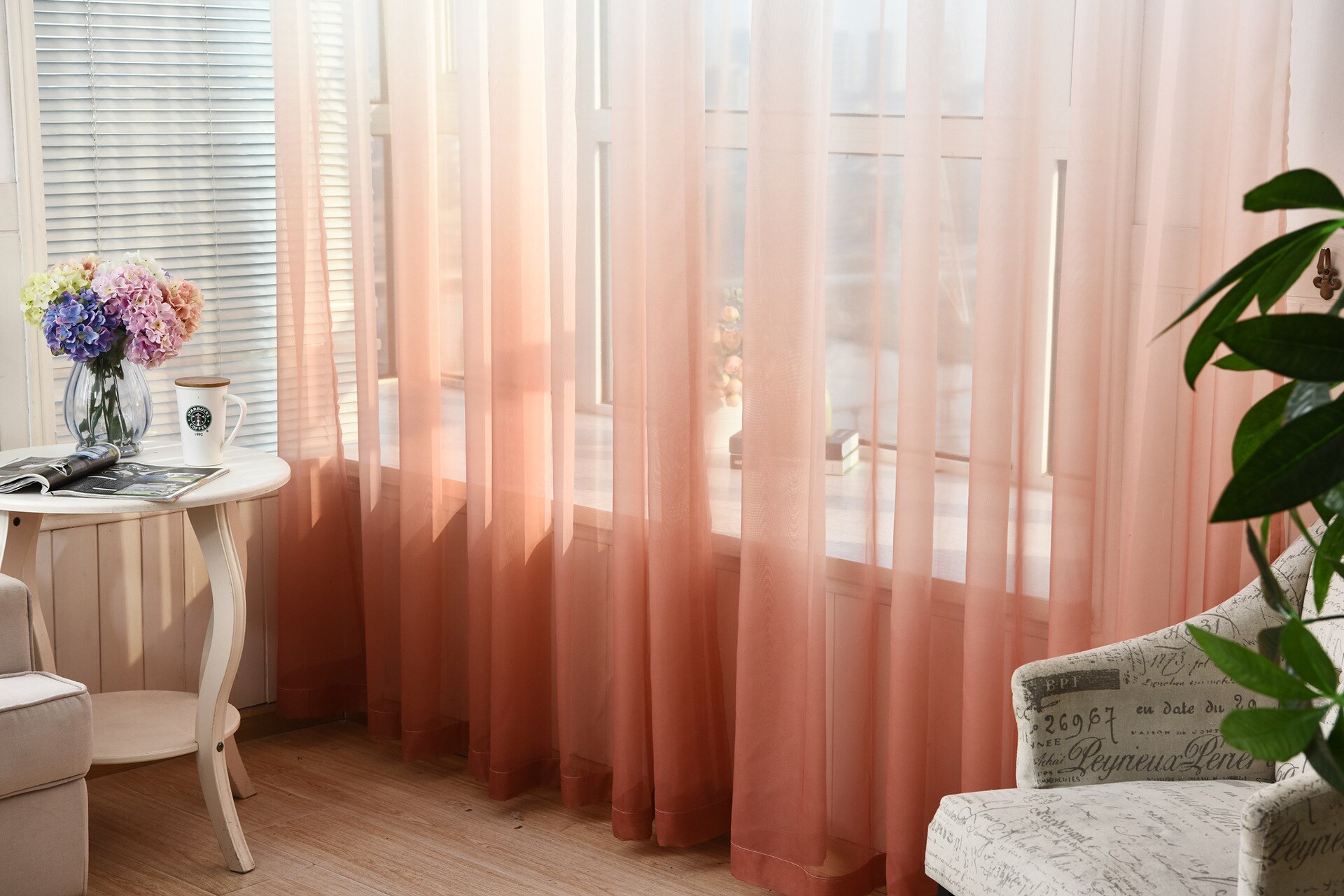 peach-colored curtains