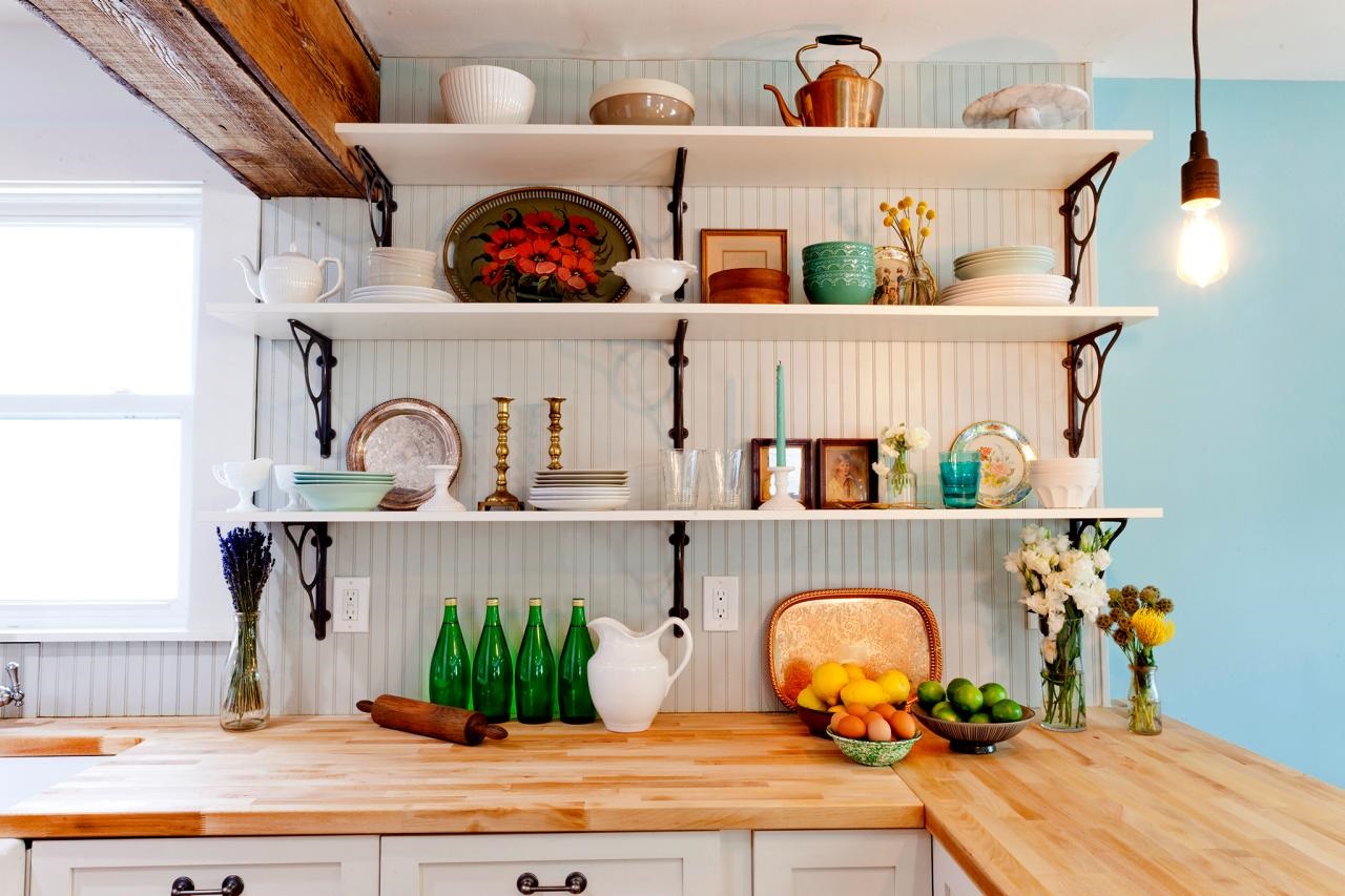 shelves in the kitchen